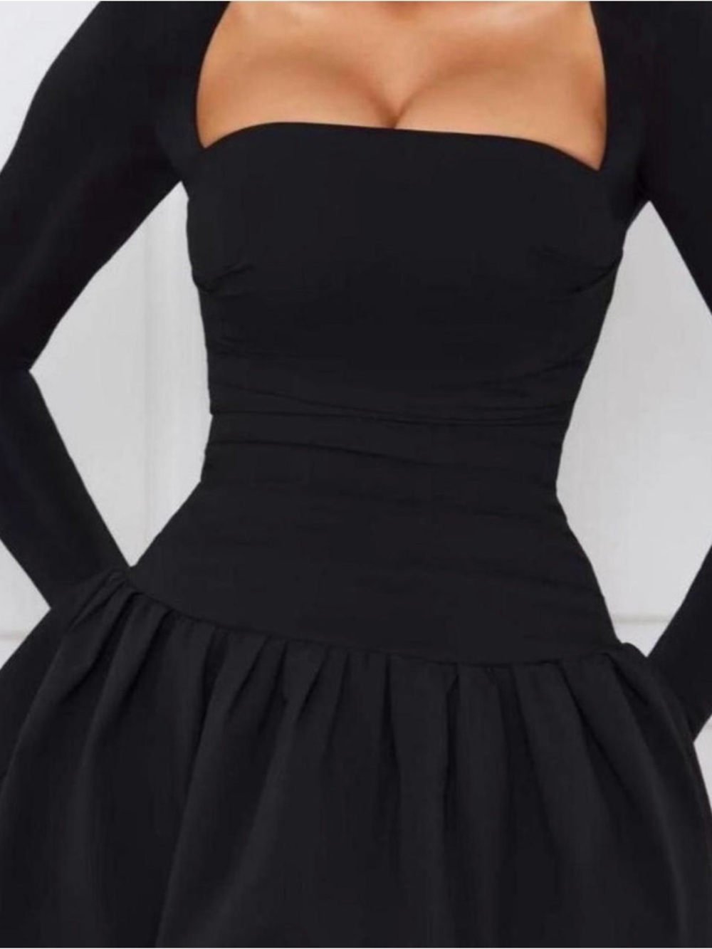 Oh Polly Black Long-Sleeve Square Neck Mini Dress - Picture 2 of 3